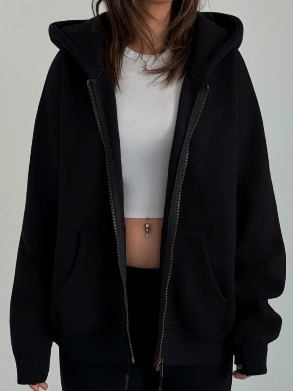 Cozy Ghost Heavyweight Zip Hoodie Colour Black (V3) Size X-Small